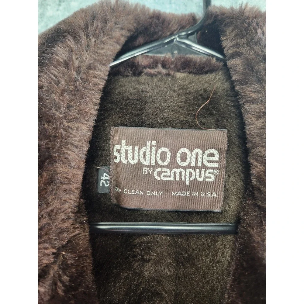 Vintage Studio One By Campus Overcoat 42 Faux Fur Beige‎ Long Sleeve Button 70s